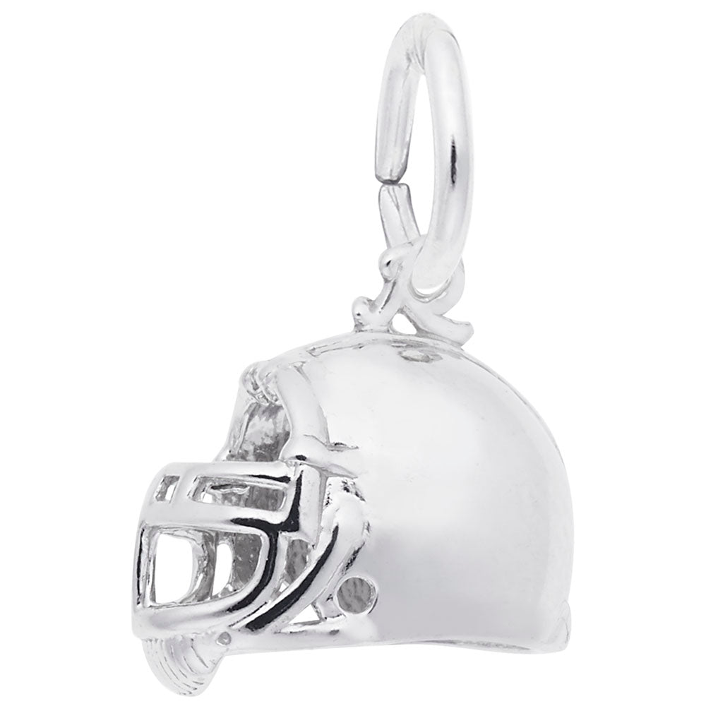 Silver football helmet charm shown on a white background