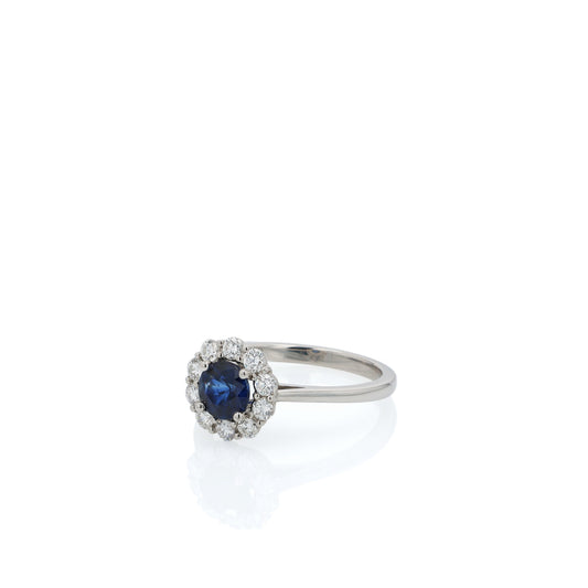 Platinum 1ct Round Blue Sapphire and Diamond Halo Ring