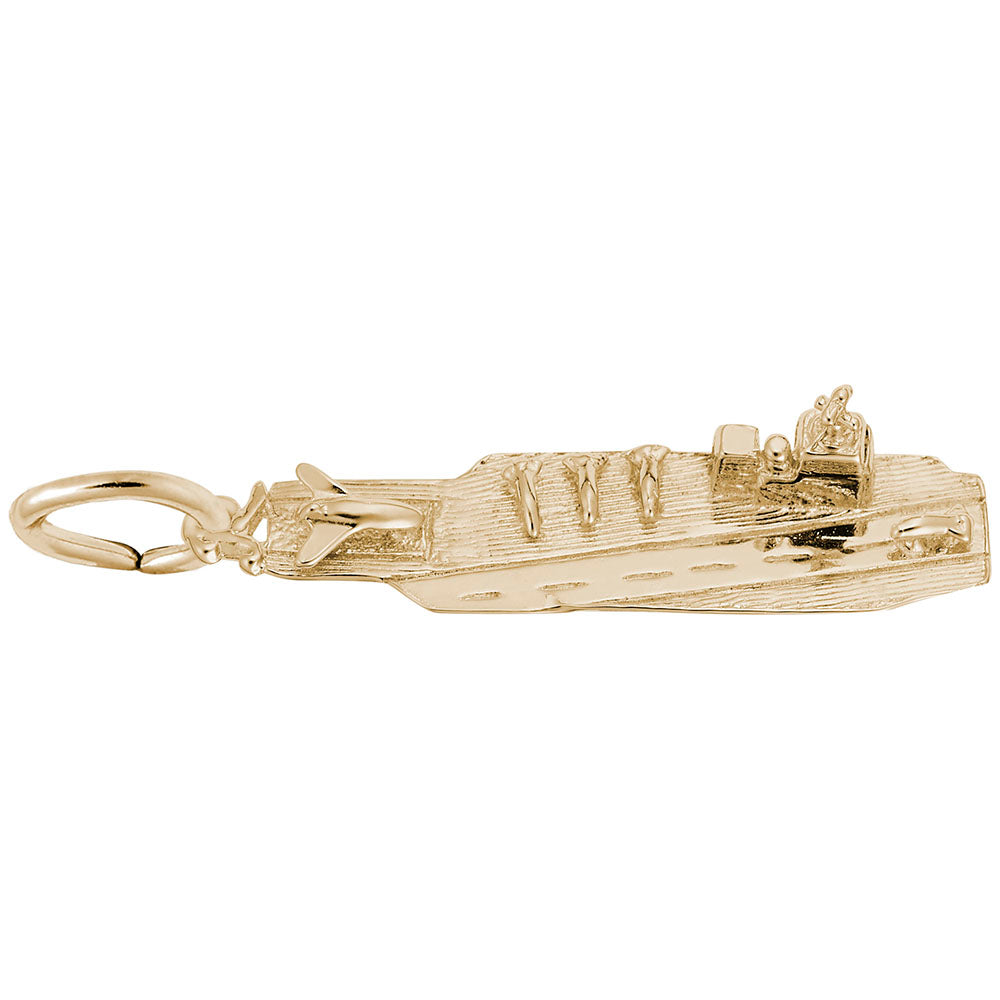 Gold aircraft carrier shaped charm, shown on a white background