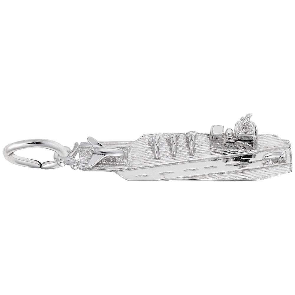 Silver aircraft carrier shaped charm, shown on a white background