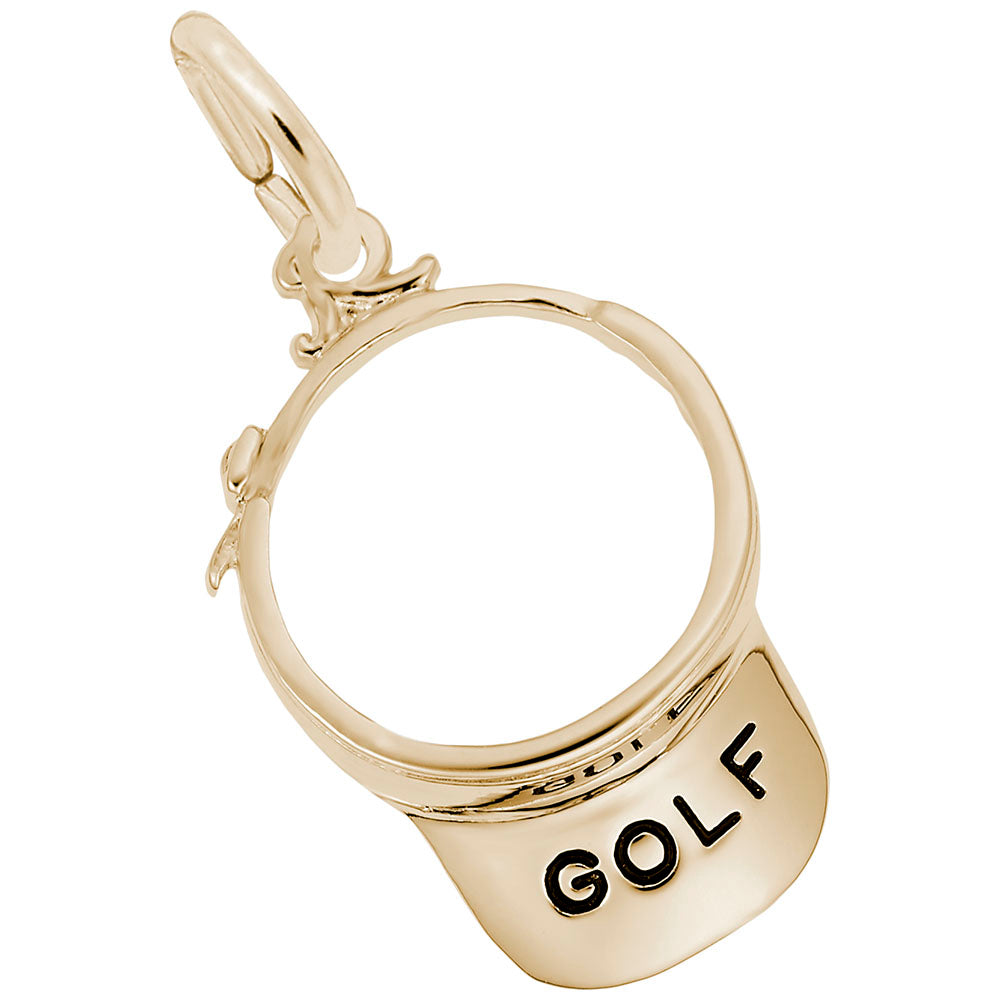 Gold visor charm with 'GOLF' text on a white background