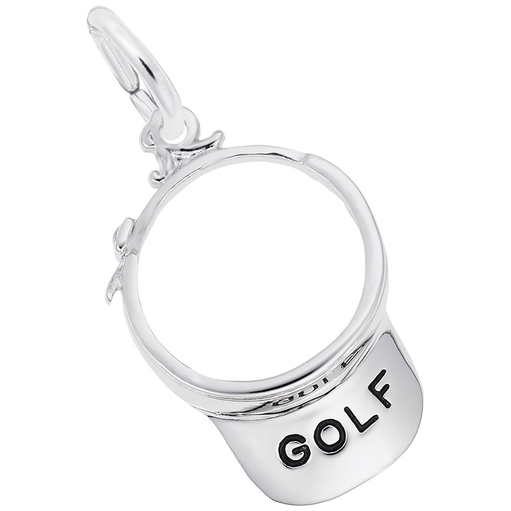 Silver visor charm with 'GOLF' text on a white background