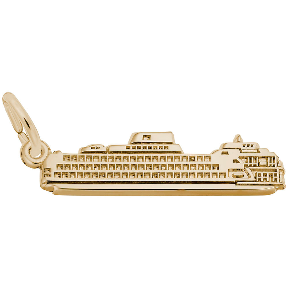 Gold Staten Island Ferry shaped charm, shown on a plain white background