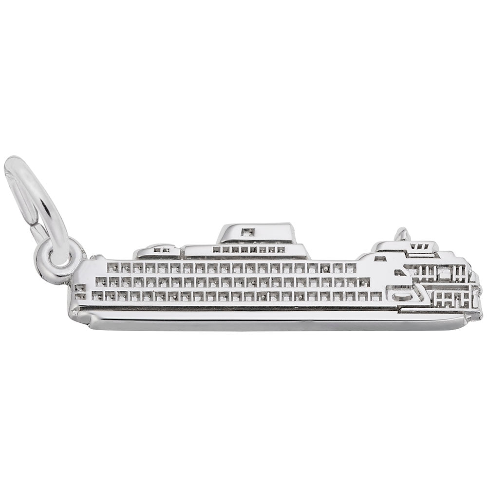 Silver Staten Island Ferry shaped charm, shown on a plain white background
