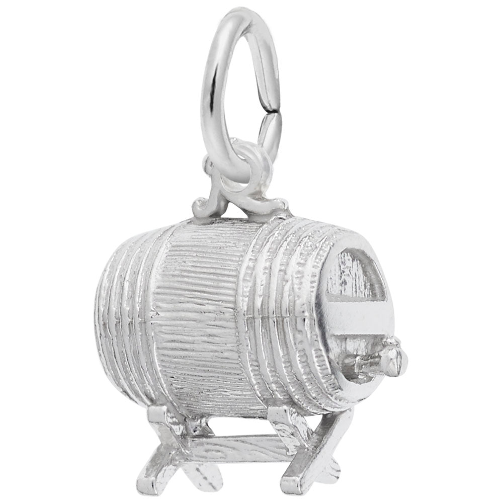 Silver barrel keg charm on a white background
