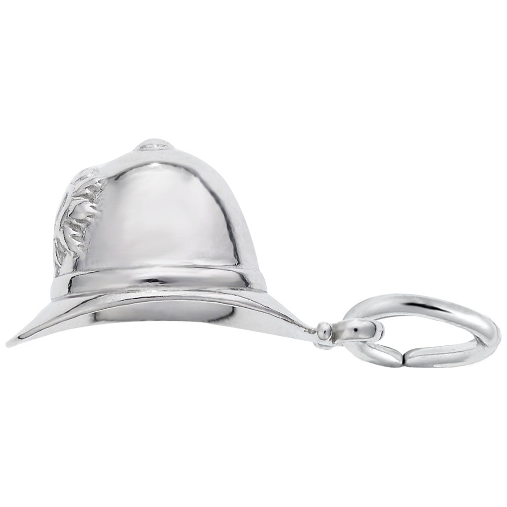 Silver bobby helmet charm, shown on a white background