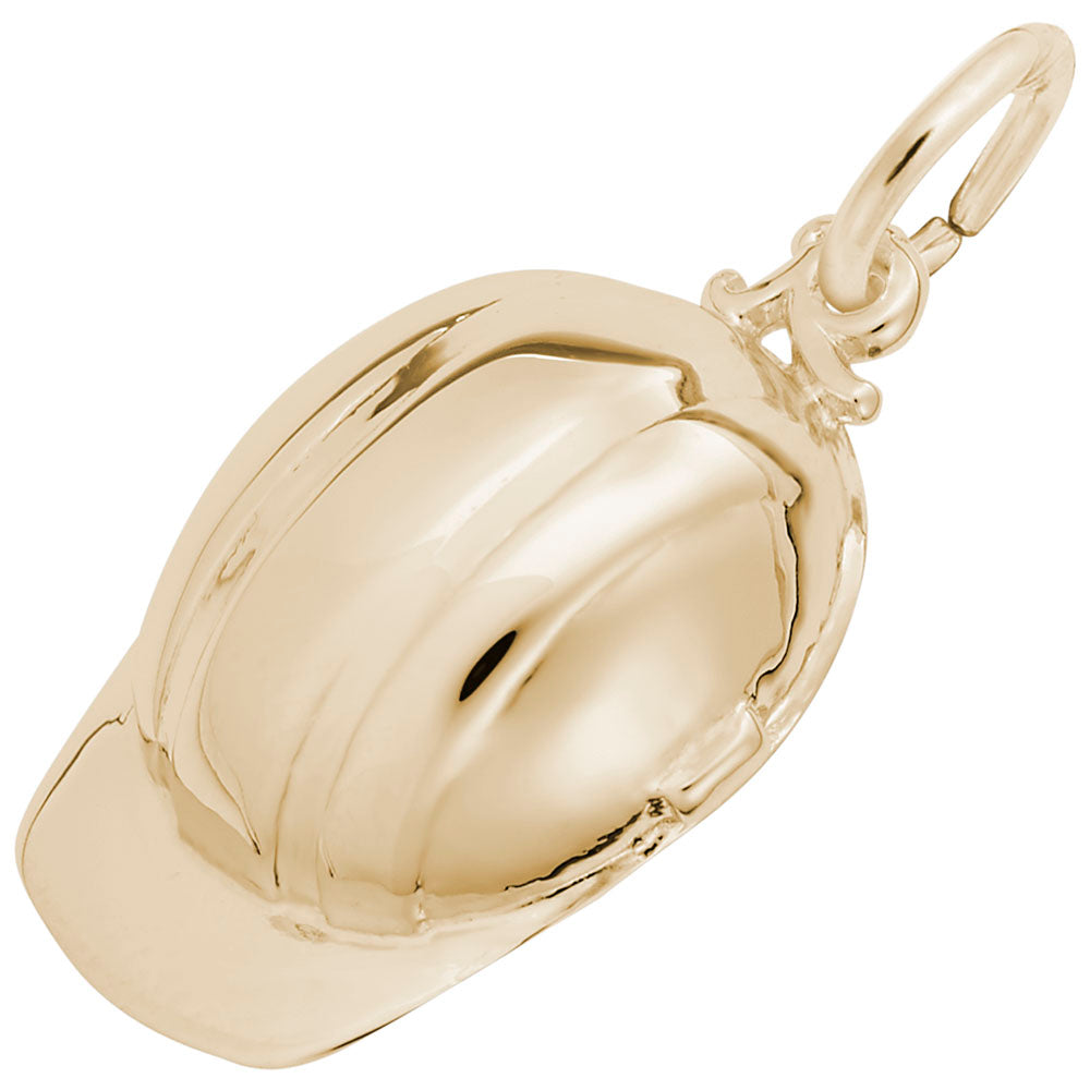 Gold helmet charm on a white background