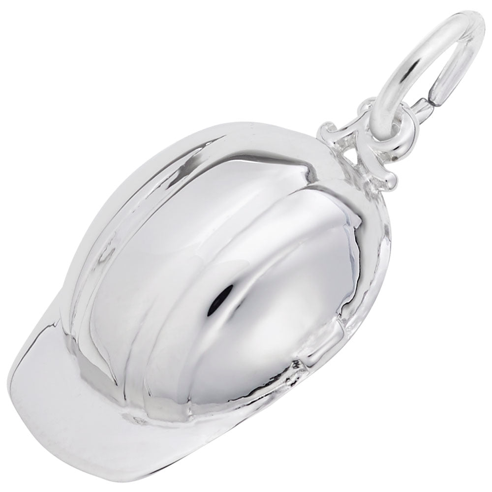 Silver helmet charm on a white background