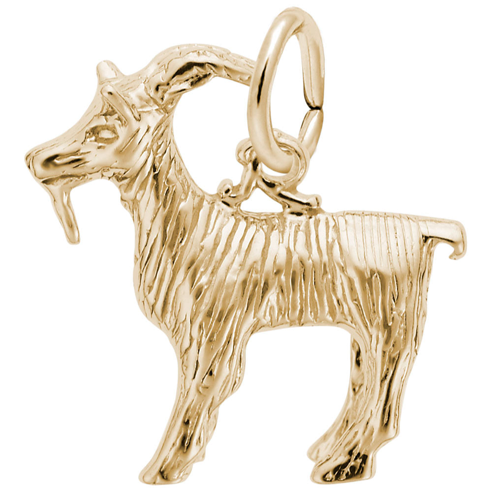 Gold goat charm with a textured finish, shown on a white background