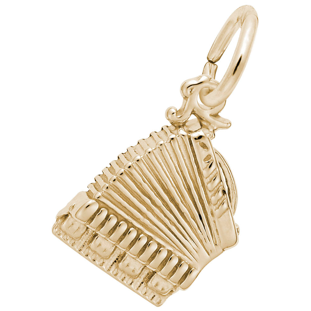 Gold accordion charm on a white background