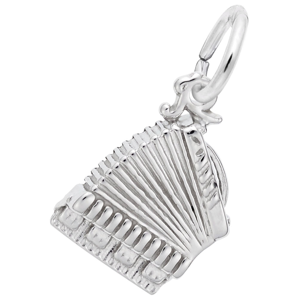 Silver accordion charm on a white background