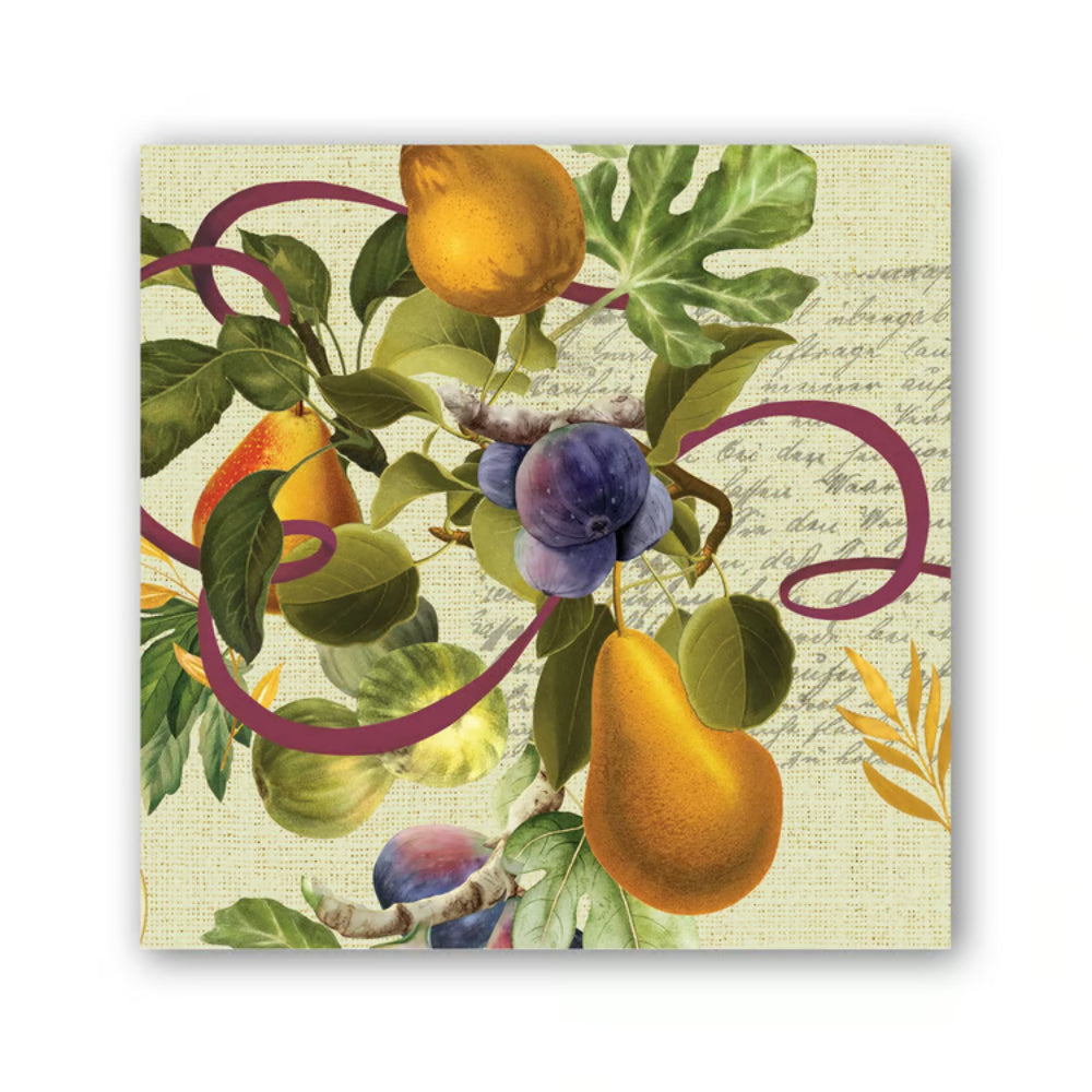 Fig and par cocktail napkin on a white backround. 