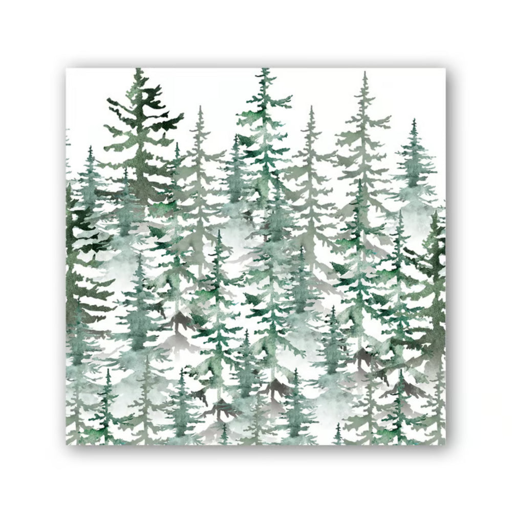 Paper Napkin with a evergreen design on a white backround. 