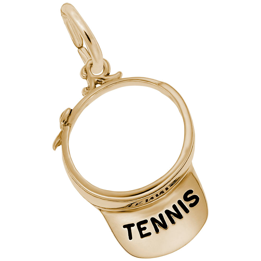 Gold visor charm with 'TENNIS' text on a white background