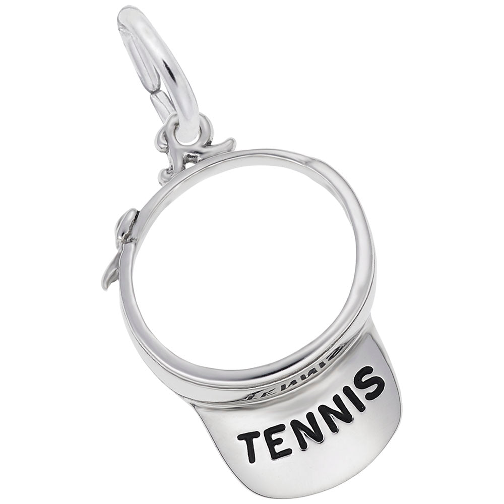 Silver visor charm with 'TENNIS' text on a white background