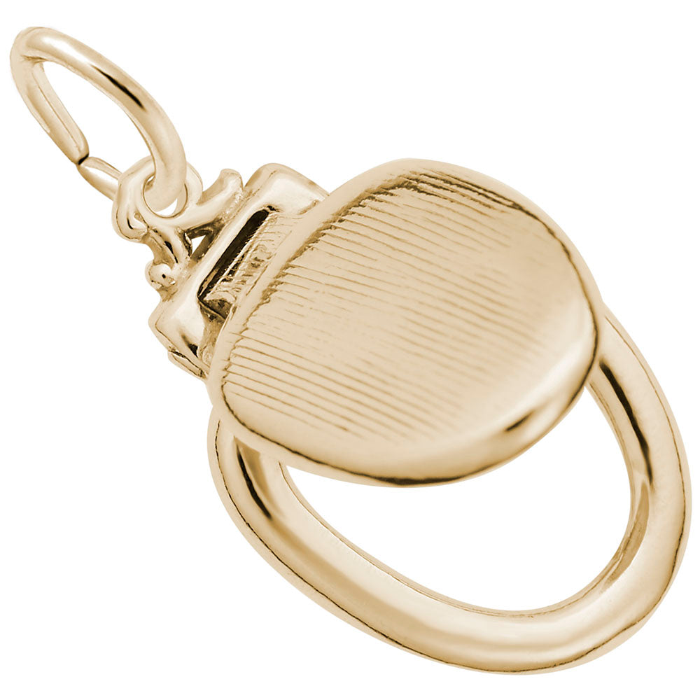 Gold toilet seat charm, shown with an open lid on a white background