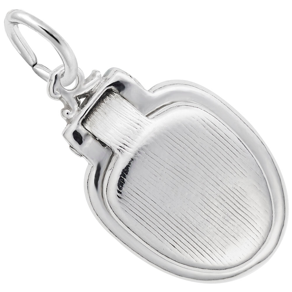 Silver toilet seat charm, shown with a closed lid on a white background