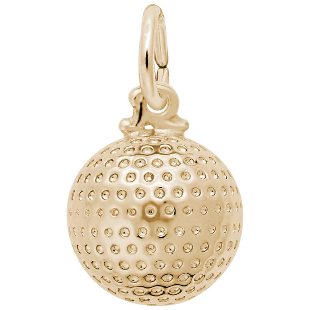 Gold golf ball charm on a white background
