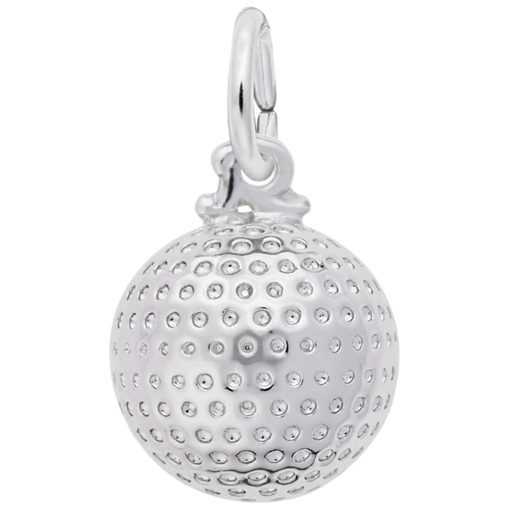 Silver golf ball charm on a white background