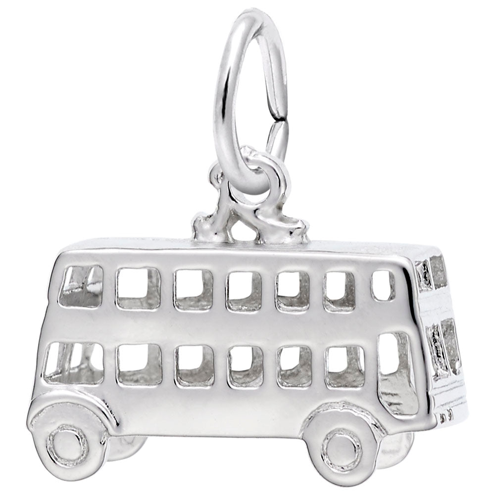 Silver double decker bus charm, shown on a white background