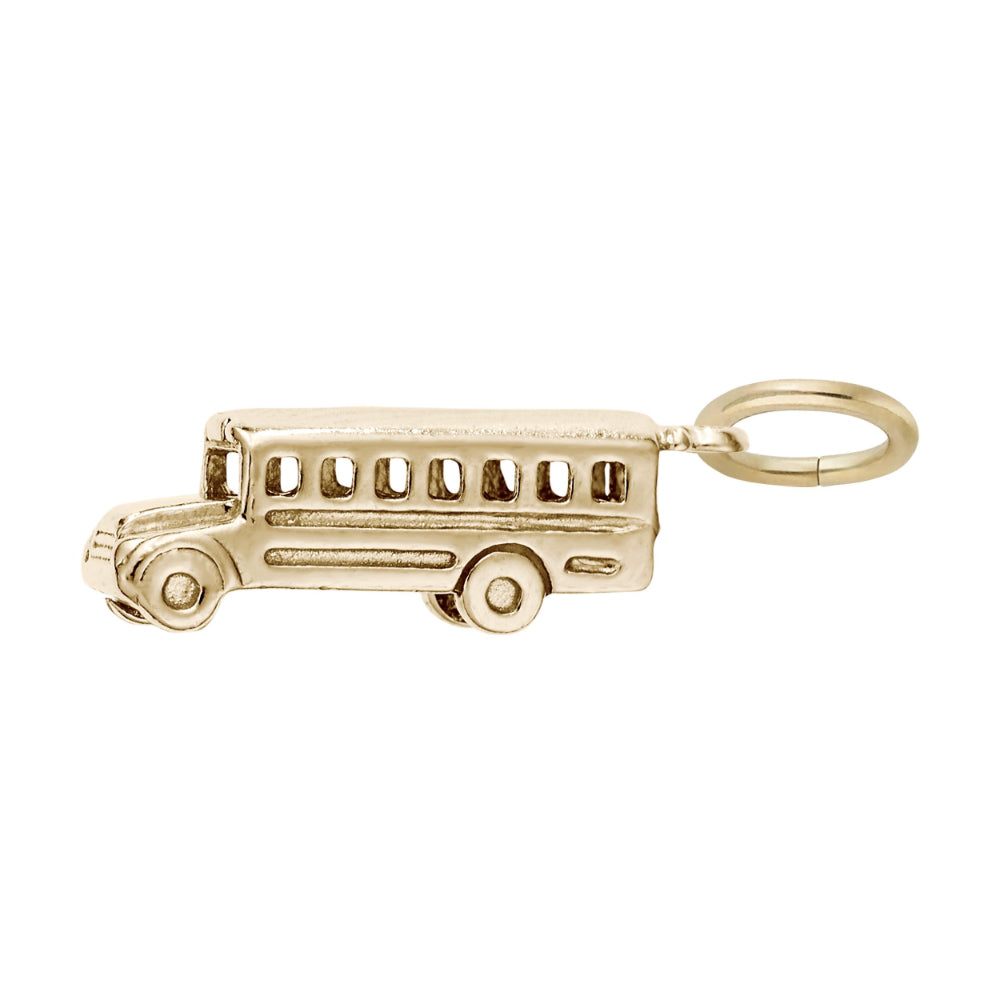Silver school bus charm with detailed lines, shown on a white background facing left