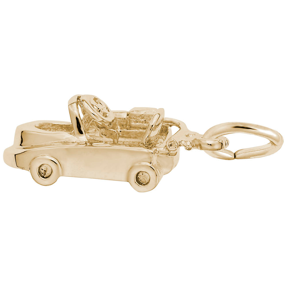 Gold go kart charm with a polished finish, shown on a white background