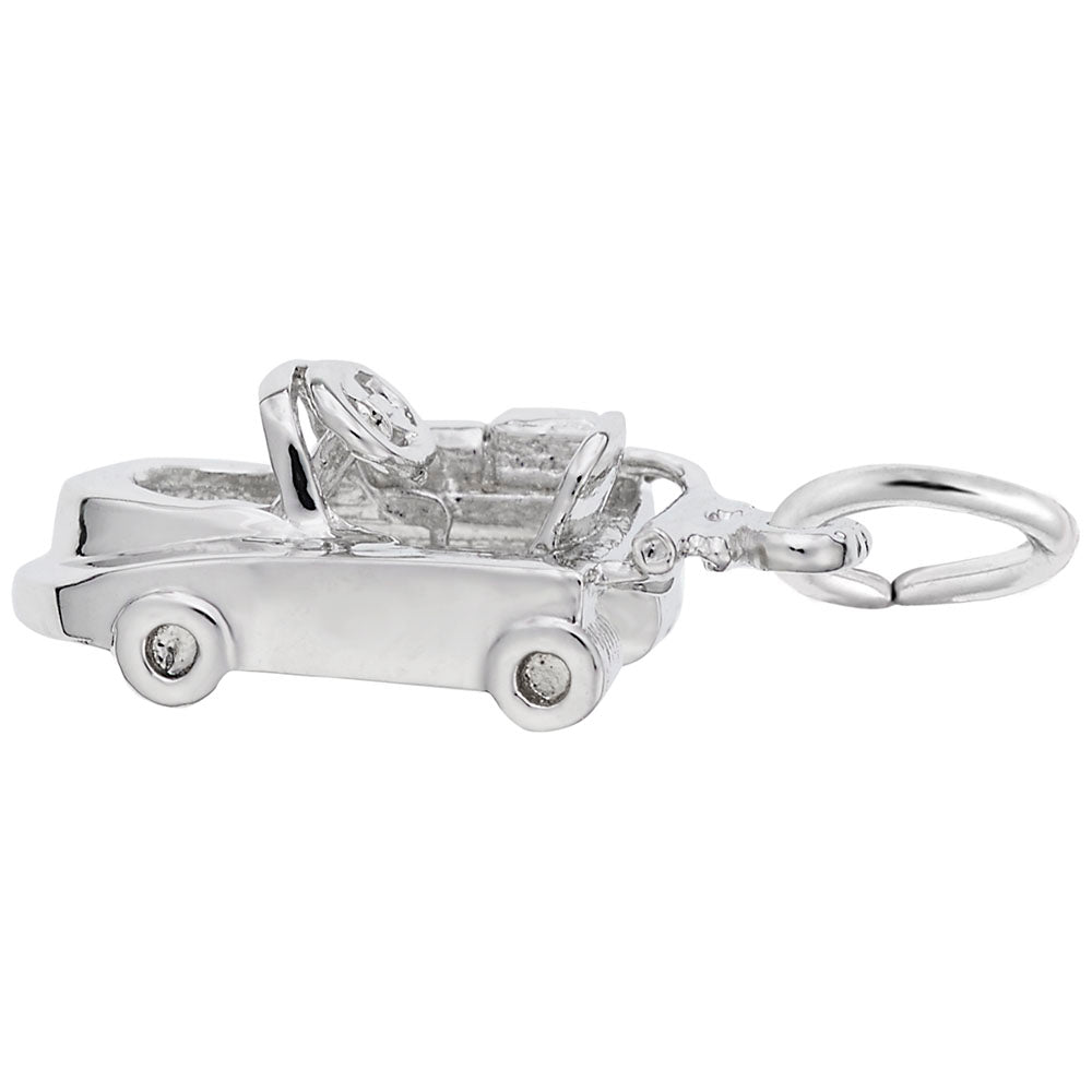 Silver go kart charm with a polished finish, shown on a white background