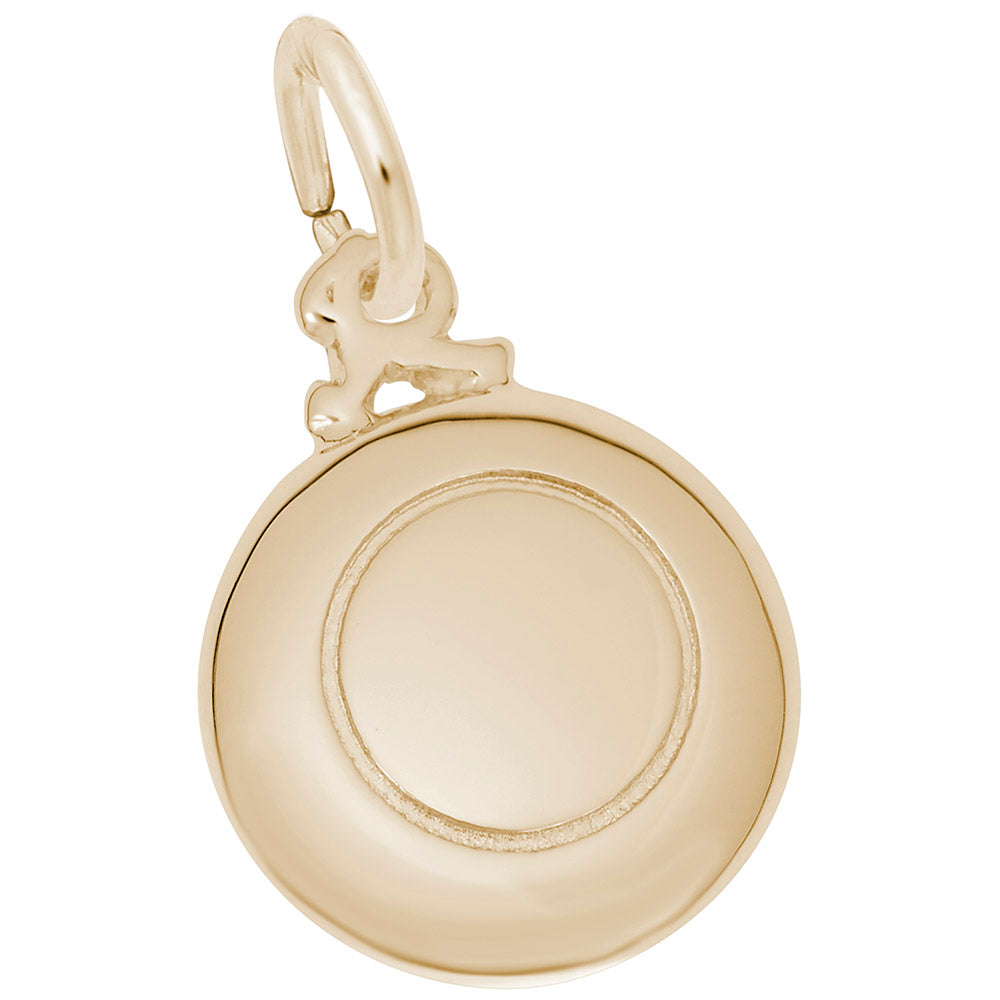 Gold frisbee charm, shown on a white background