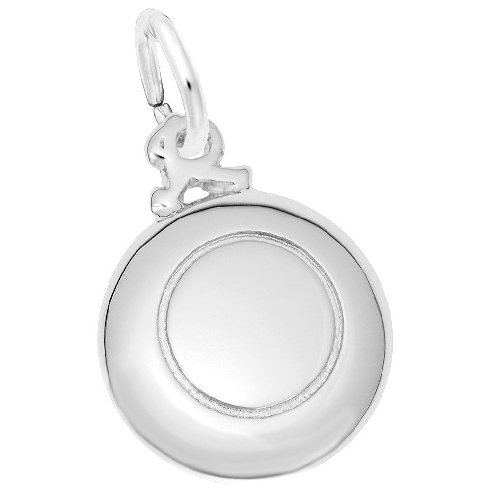 Silver frisbee charm, shown on a white background