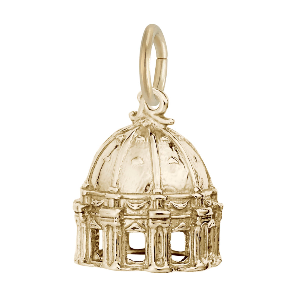 Gold St. Peter's Basilica Dome Charm with intricate details, shown on a white background