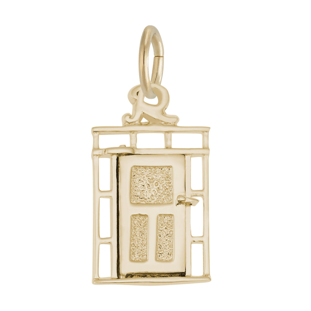 A gold door charm with a textured center panels, shown on a plain white background.