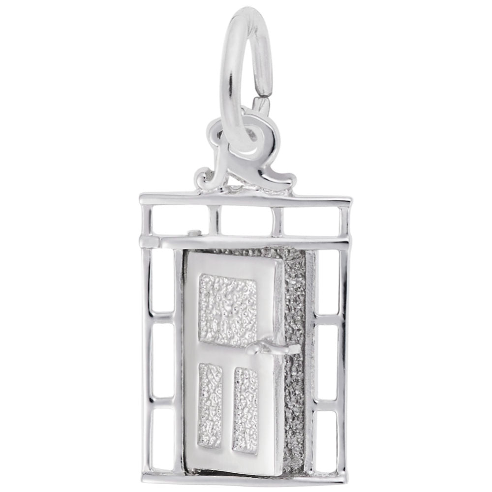 An open silver door charm with a textured center panels, shown on a plain white background.