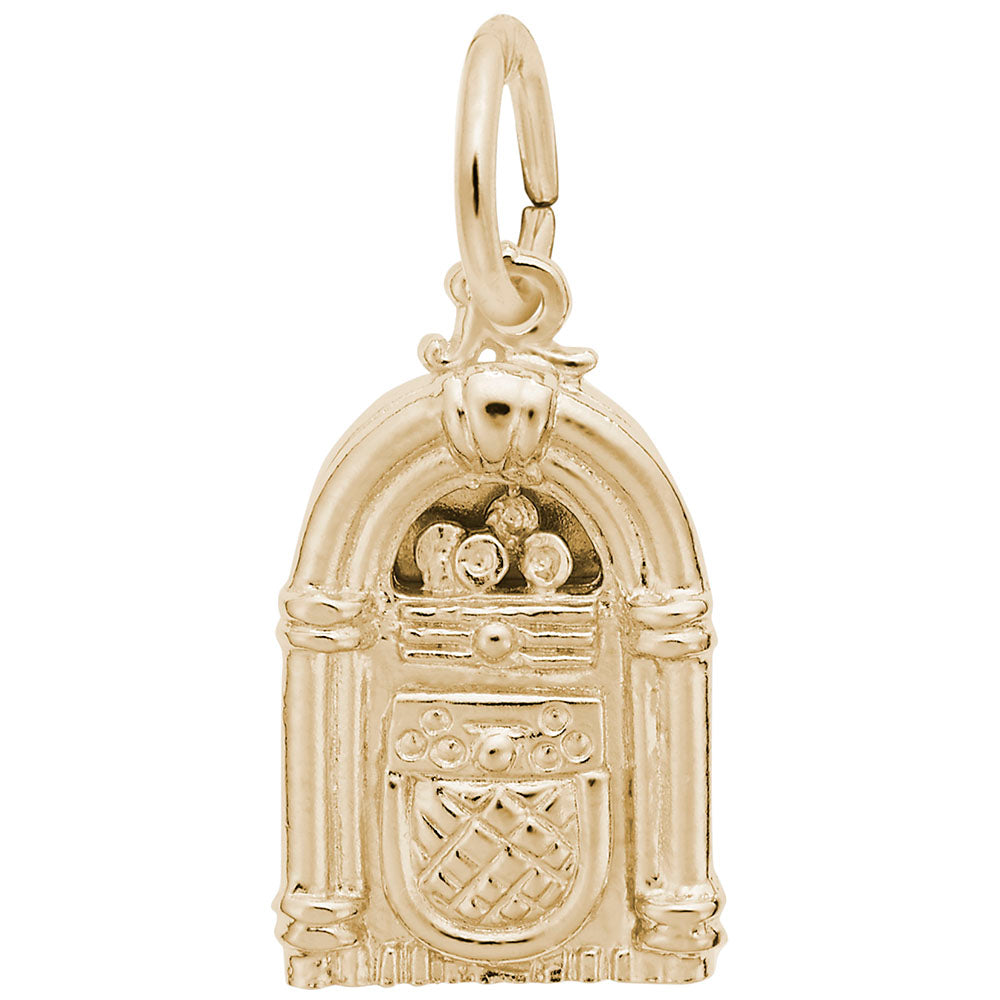 Detailed gold jukebox charm, shown on a white background