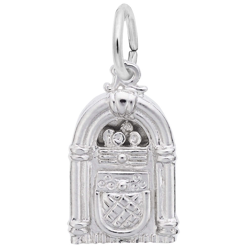 Detailed silver jukebox charm, shown on a white background