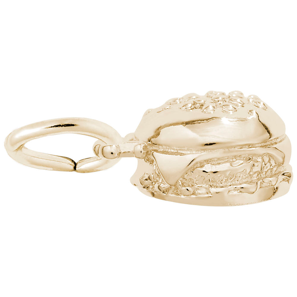 Gold Hamburger charm with intricate detailing, shown on a white background