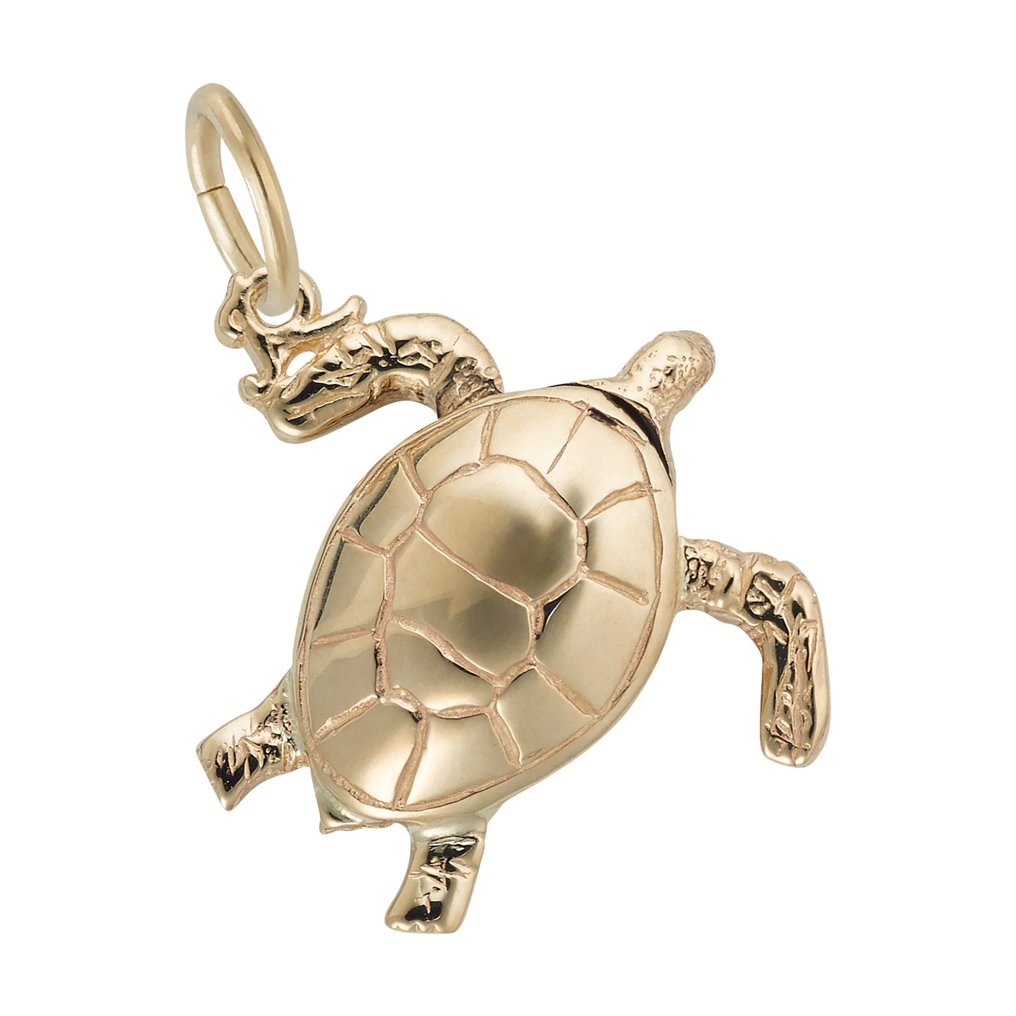 Gold turtle charm with detailed shell, shown on a white background