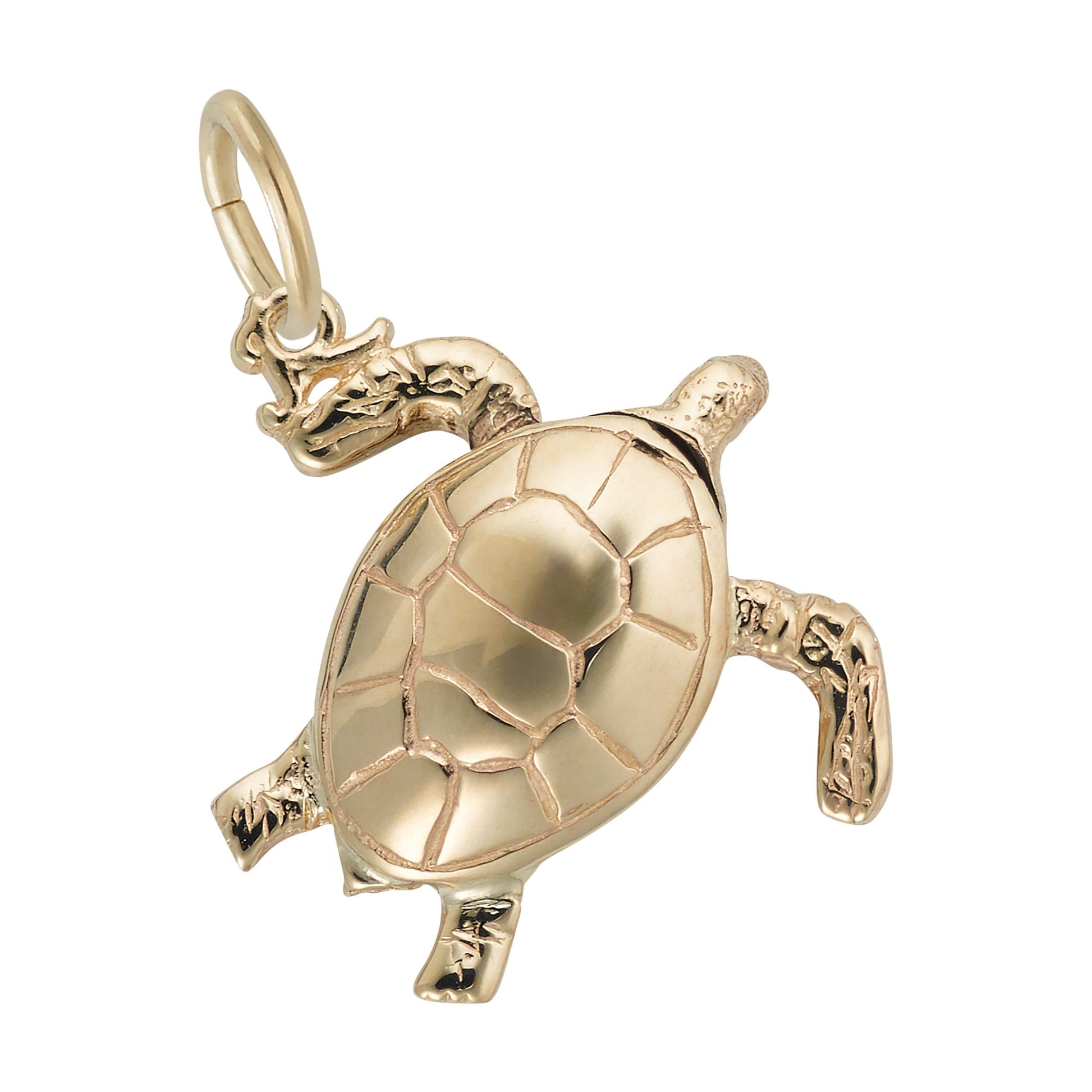 Gold turtle charm with detailed shell, shown on a white background