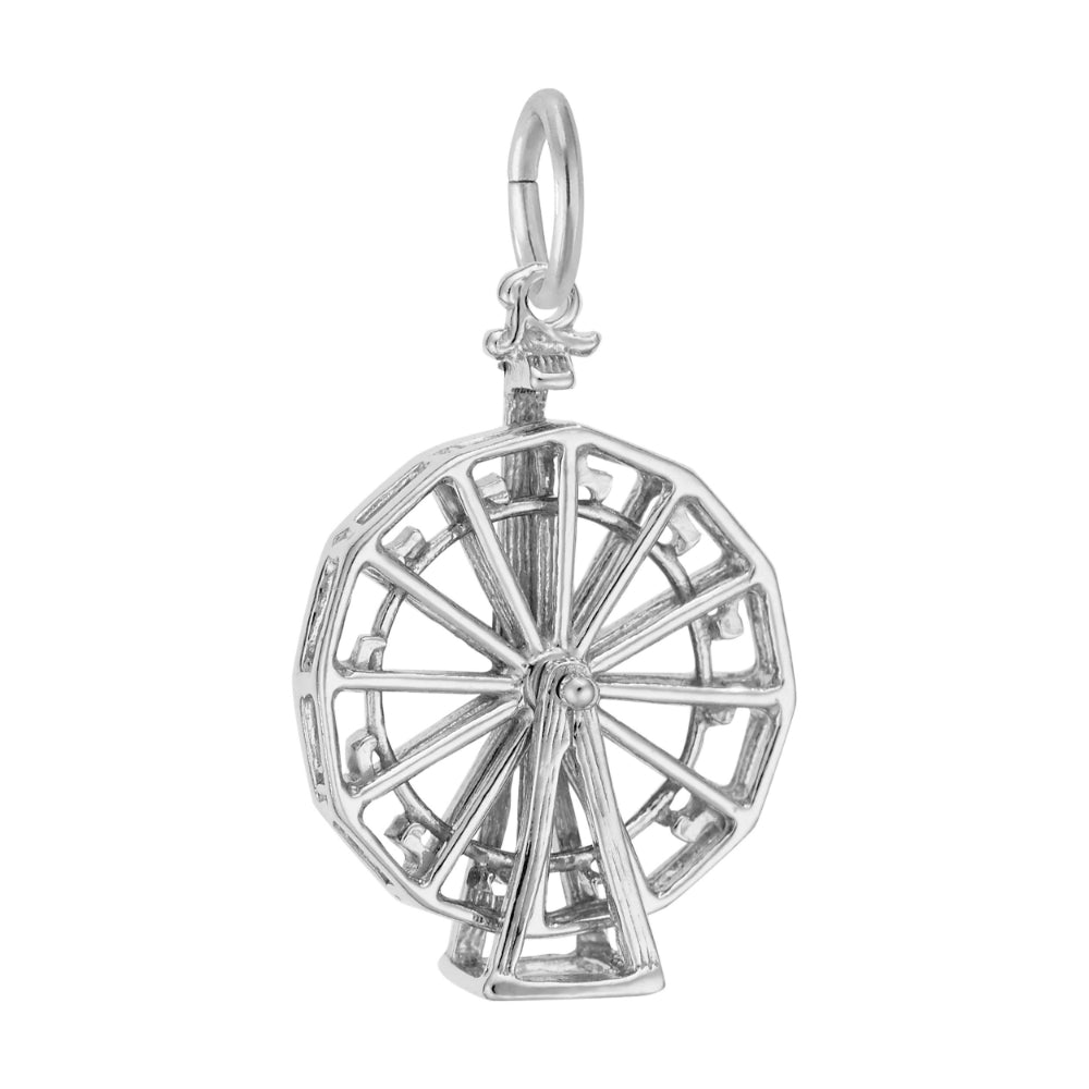 Silver spinning Ferris Wheel Charm, shown on a white background