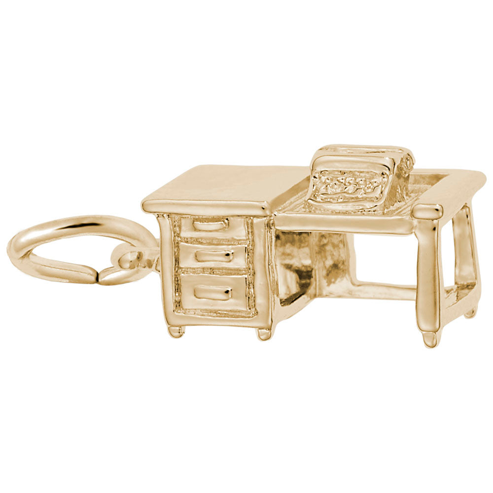 Gold desk and typewriter charm, shown on a white background