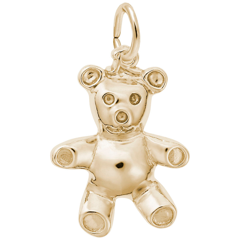 Gold teddy bear charm on a white background