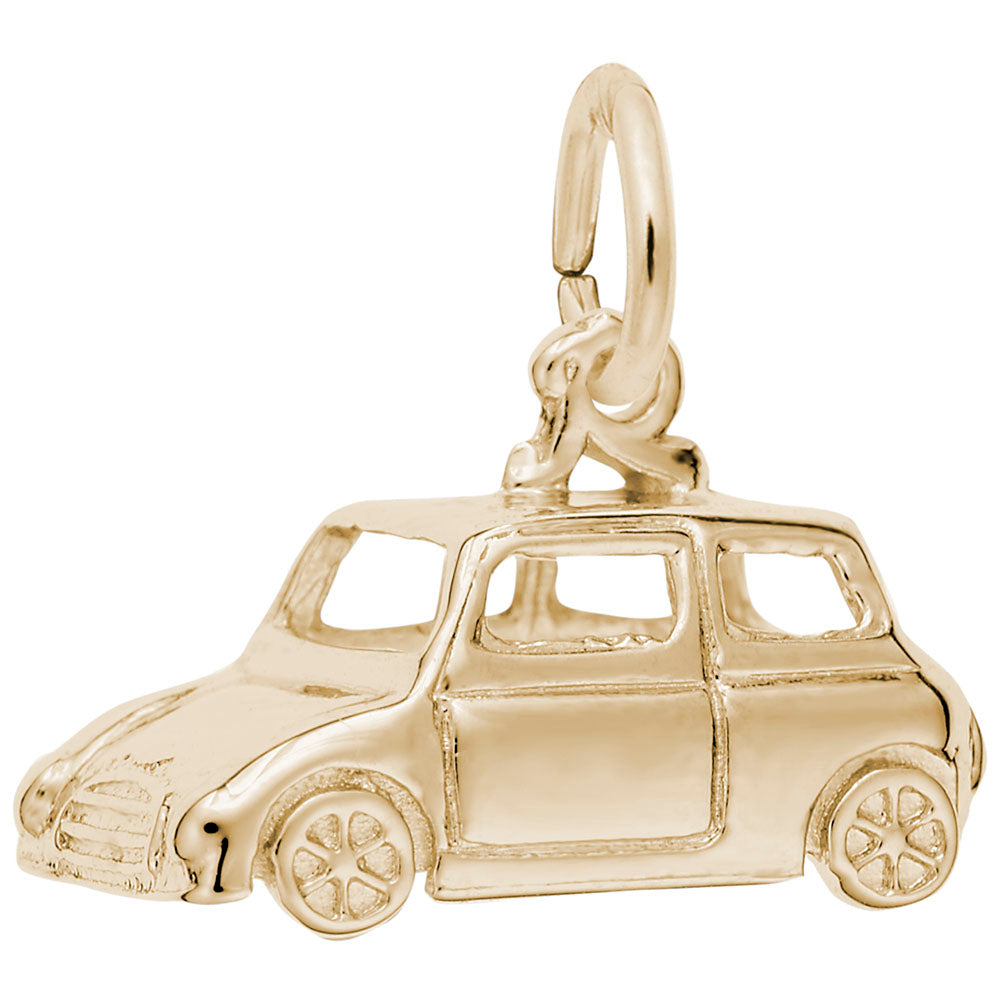 Gold Classic British Car shaped charm on a white background