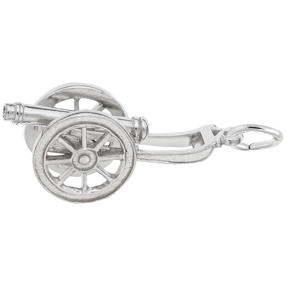 Silver cannon charm, shown on  a white background