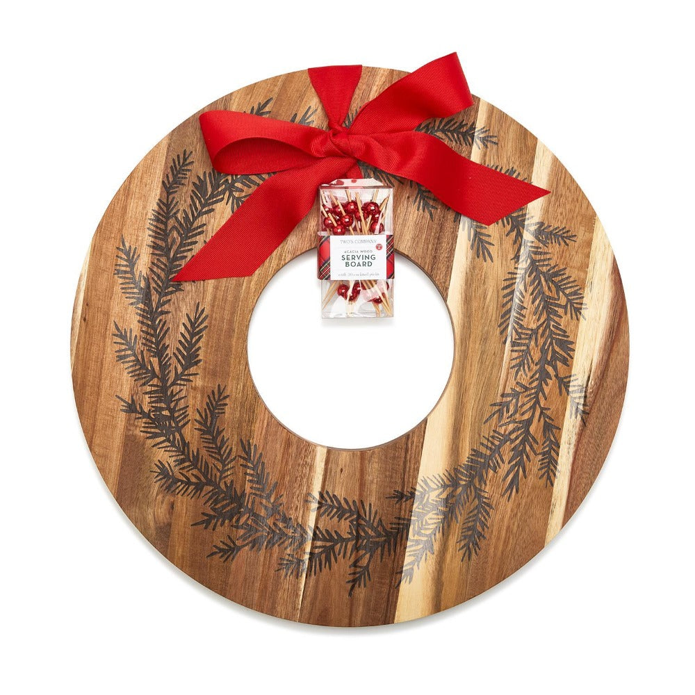 Two's Company Holiday Wreath Serving Board