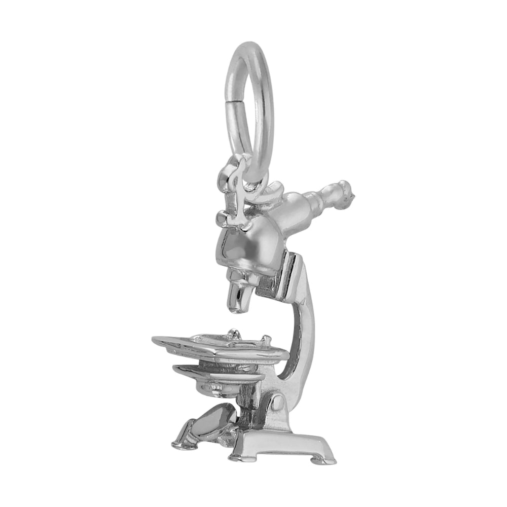 3/4 of a Silver microscope charm on a white background