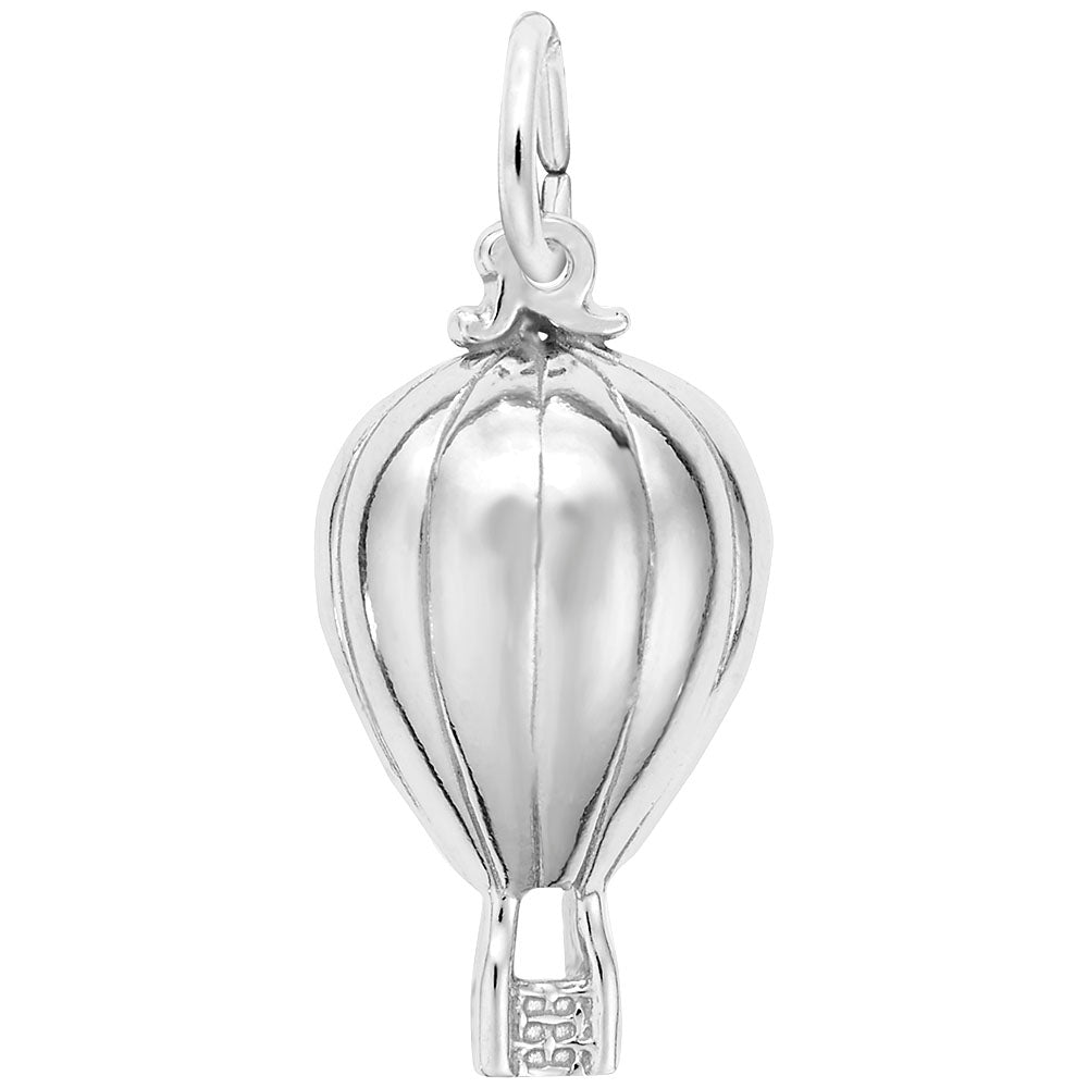 Silver hot air balloon charm on a white background