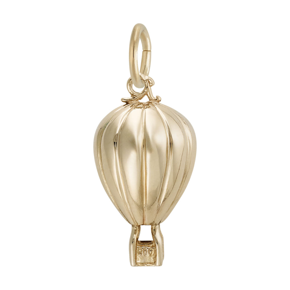 Silver hot air balloon charm, shown on a white background