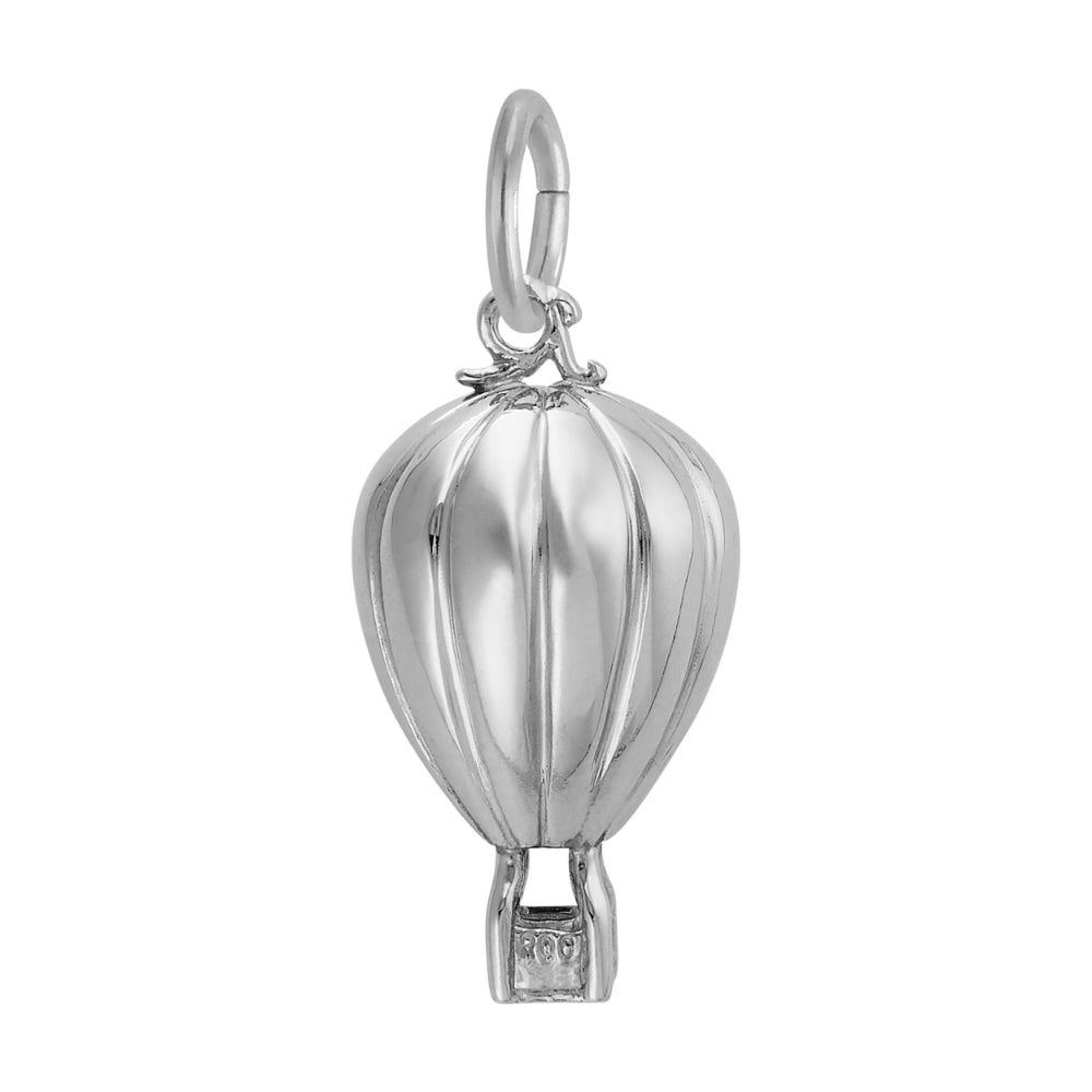 Silver hot air balloon charm, shown on a white background