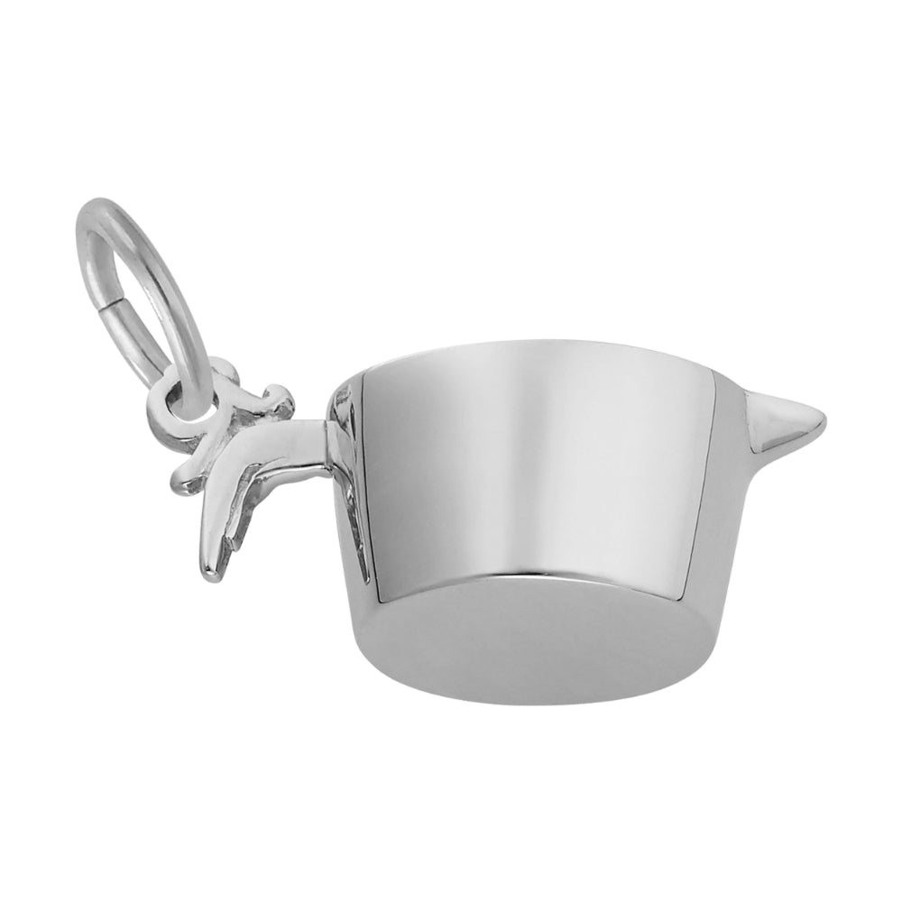 Plain silver measuring cup charm, shown on a white background