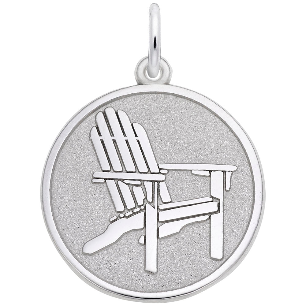 Silver charm with Adirondack chair design on a white background