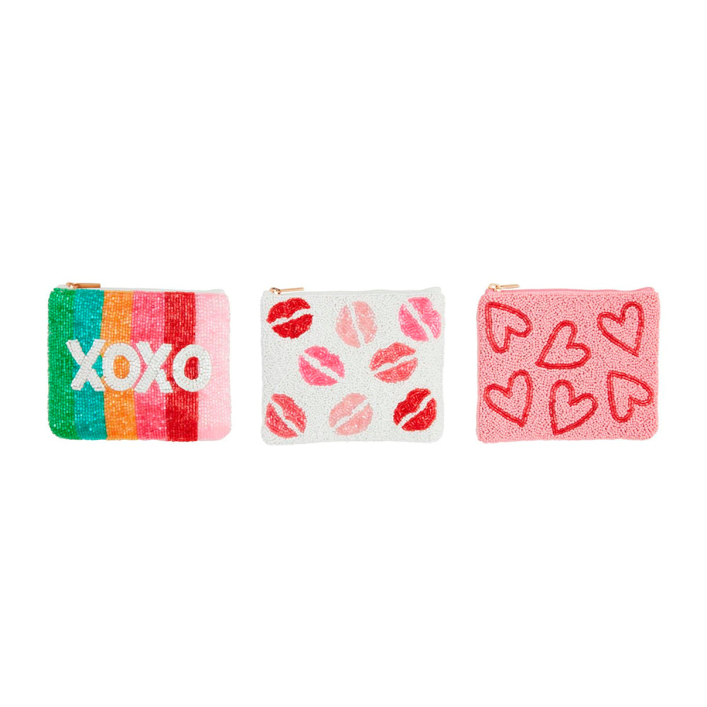 Mud Pie Valentine Beaded Zipper Case
